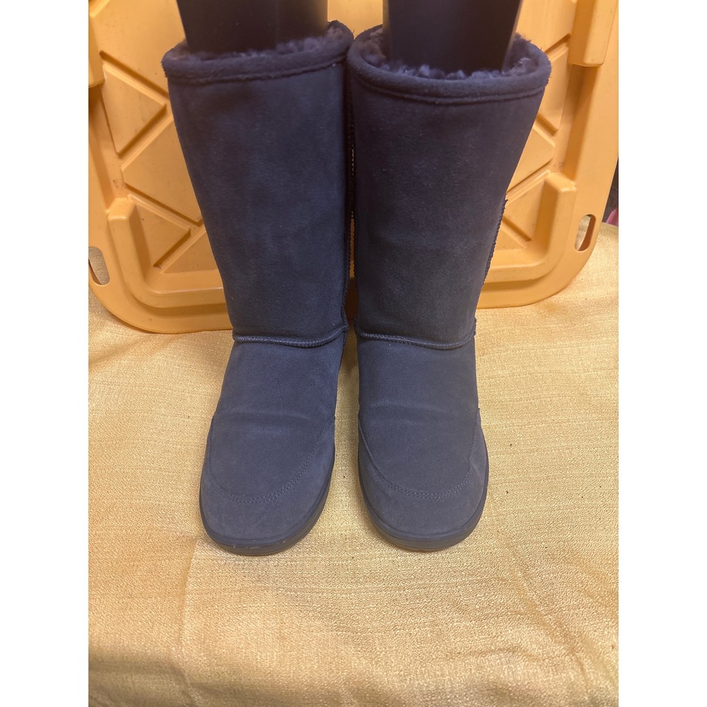 Bearpaw Emma Tall Boots Womens 8 Gray Excellent Suede‎ Faux Fur Winter Pull On